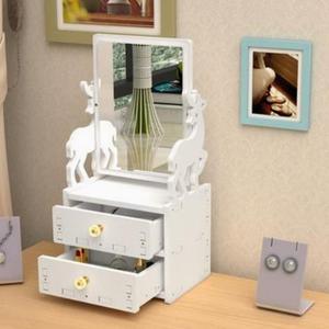 Multifunctional Wood Luxury White Round <b>Mirror</b> Nordic Cosmetic Storage Box Makeup Organizer with Cat Ears with <b>Mirror</b> - Product Image 6