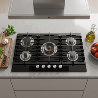 Table de cuisson encastrable 880 mm à 5 brûleurs, gaz liquéfié, allumage électronique, surface en verre, classe A, efficacité énergétique, usage domestique, prise EU