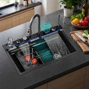Éviers de cuisine multifonctionnels de luxe modernes intelligents noirs à haute pression en acier inoxydable 304 avec affichage numérique - Product Image 6