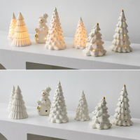 Mini Arbre de Noël en Céramique avec Bougie LED et Télécommande, Alimenté par Piles, Décoration d'Intérieur pour Diwali, Utilisation sur Petite Table
