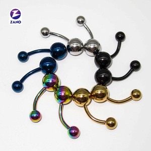 Anillo de Acero Inoxidable Chapado en Oro con Bola Lisa para Piercing de Ombligo, Calibre 14, para Bodas - Product Image 6