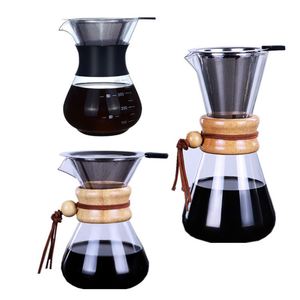 กาต้มกาแฟแก้วซิลิกาเจลทำมือทนความร้อนสูง ขายดี พร้อมก้านกรอง และด้ามจับไม้ยางพารา สำหรับชงชาและกาแฟ - Product Image 1