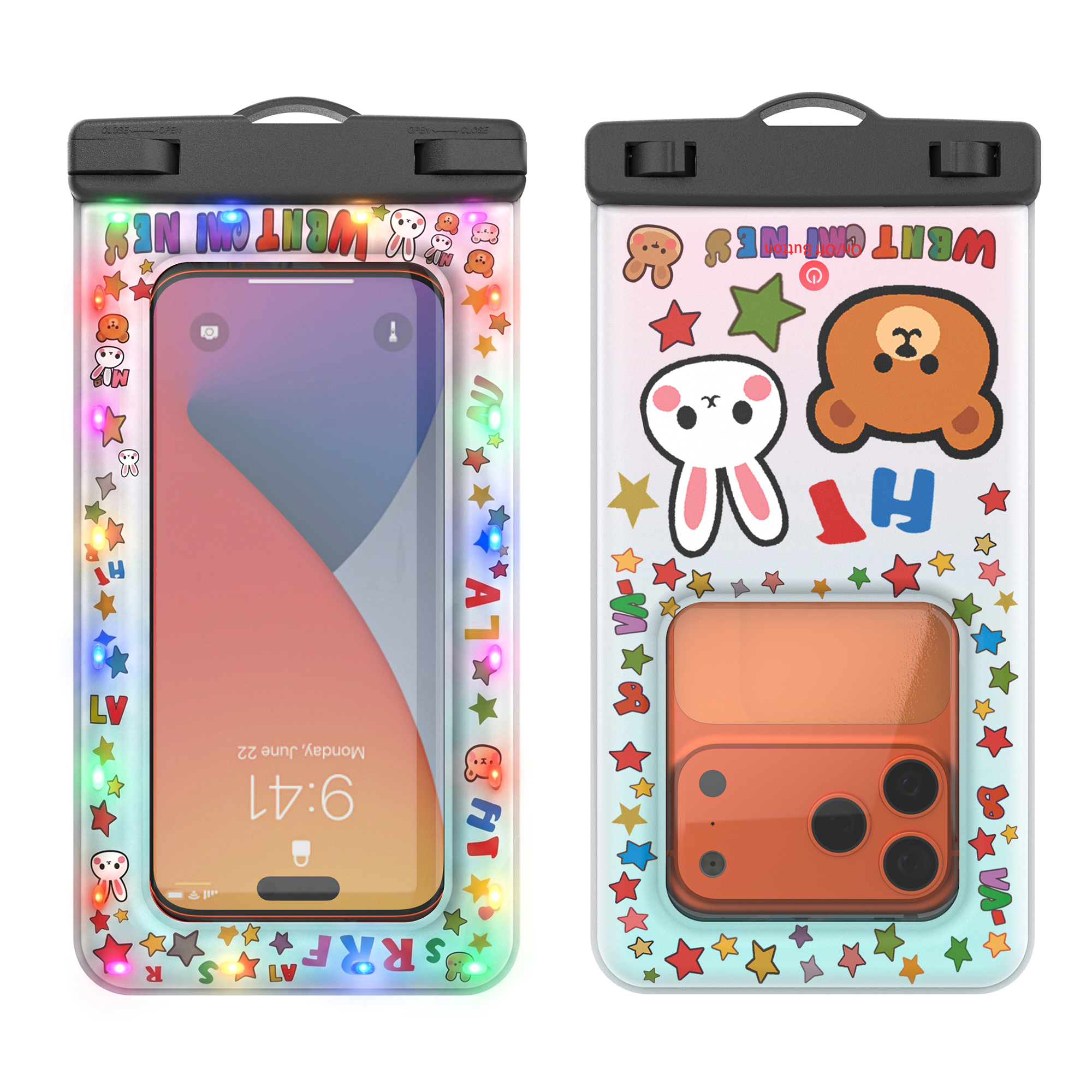 Pink & White Cartoon bear & rabbit print