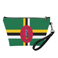 Pochette de maquillage en similicuir PU avec drapeau national de la Dominique et anse de transport, idéale pour les voyages et le rangement sur coiffeuse