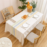 Nappe en lin de coton de vente chaude avec des glands couverture imperméable de nappe de preuve d'huile de fête d'hôtel à la maison