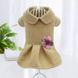 Wholesale Cute Cotton Print Houndstooth Pet <b>Coat</b> Dress Small Dog <b>Puppy</b> with Flower Decoration Warm Winter Apparel - Product Image 5