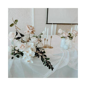 Light <b>Pink</b> Woven Cheesecloth Table Runner 100% Polyester Wabi-Sabi Luxury Printed Design for Delicate Feminine Home Wedding - Product Image 5