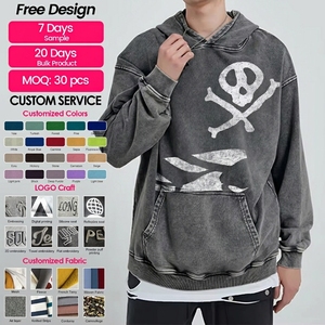 เสื้อฮู้ดดี้โอเวอร์ไซส์ทรงหลวมสไตล์เรโทร ผ้าถักแบบวอช ย้อมสีด้วยแว็กซ์  ผ้าฝ้ายหนา 420 กรัม กันลม เป็นมิตรต่อสิ่งแวดล้อม สำหรับผู้ชาย - Product Image 1