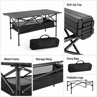 Table de camping pliante en aluminium robuste avec logo personnalisable, plateau roulant à lattes, design moderne pour pique-nique et barbecue, rangement extérieur
