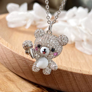 Bijoux en argent sterling 925 pour filles vermeil plaqué or 18 carats émail porte-bonheur ours mignon chantant avec microphone colliers pendentifs fins - Product Image 5