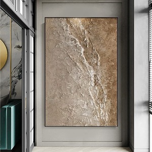 Dipinto a Olio Astratto Moderno Wabi-sabi su Tela Testurizzata Marrone e Crema per Ufficio, Zona Caminetto, Arredamento Interno Casa - Product Image 3