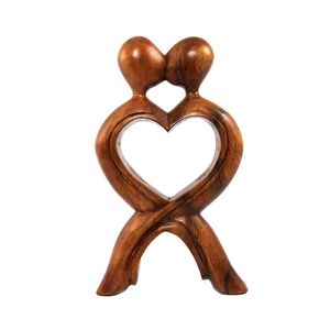 Estatua de Pareja de Madera de Suar Natural, Figura de Amantes Besándose, Escultura de Madera Hecha a Mano, Artesanía de Bali, Decoración del Hogar, Regalo de Boda - Product Image 1