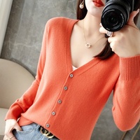 Kardigan Rajut Wanita Lengan Panjang V-Neck Kancing Depan Sweater Mantel Kasual Pakaian Luar Lapisan Atas Fashion Pemasok Grosir