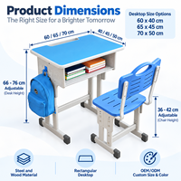 Ensemble bureau et chaise de classe réglables en usine, table d'étudiant en acier et bois avec chaise à lattes en plastique, taille et couleur personnalisables