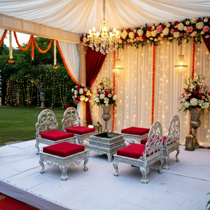 Ensemble de chaises de mandap de mariage Rajhans Manufacturers, vintage, luxueuses, classiques, professionnelles, traditionnelles, élégantes, fabriquées à la main en métal - Product Image 1