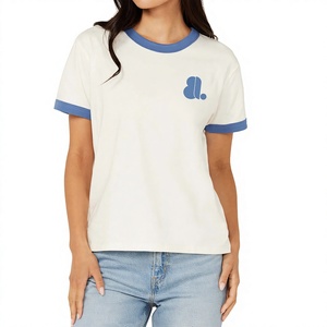 Camiseta de Manga Corta Azul Sólido para Mujer, Cuello Redondo, Corte Regular Informal, Verano, 100% Algodón Orgánico, Secado Rápido, Transpirable - Product Image 1