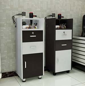 Carro moderno de capa de pelo con marco de metal para salón de belleza/barbería, precio al por mayor con soportes de secador de madera y carrito - Product Image 4