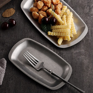 Plateau rectangulaire rétro en acier inoxydable vieilli 304 pour service alimentaire, barbecue, restaurants, plateaux à snacks, hot pot - Product Image 2