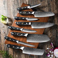 Ensemble de couteaux de cuisine damas japonais de luxe professionnel 8 pièces fait à la main 67 couches VG10 noyau en acier fibre de carbone résine de flocon d'or