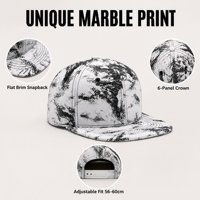 Casquette Snapback à Visière Plate, Imprimé Marbre Abstrait, Six Panneaux, Réglable 56-60cm, Unisexe, Personnalisable, Vente en Gros, Style Urbain, 100% Coton