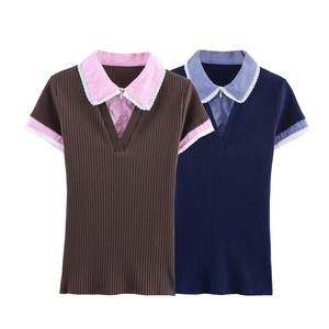 2025 estate nuovo stile Casual da donna a manica corta <span class=keywords><strong>con</strong></span> cuciture sottili <span class=keywords><strong>in</strong></span> <span class=keywords><strong>maglia</strong></span> <span class=keywords><strong>con</strong></span> un semplice Design <span class=keywords><strong>in</strong></span> <span class=keywords><strong>pizzo</strong></span> di fornitura transfrontaliera - Product Image 1