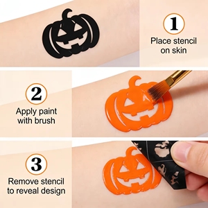 Kit completo de <span class=keywords><strong>pintura</strong></span> facial y corporal, pigmento lavable a base de agua de 8 colores con pinceles, plantillas, paleta, maquillaje para fiesta de Halloween y Cosplay - Product Image 6