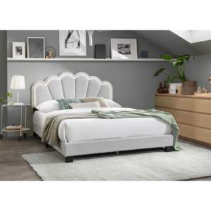 DB blanc entièrement rembourré Queen Size cadre de lit LED laine tissu Design Floral tête de lit élégant motif Floral meubles de chambre - Product Image 2