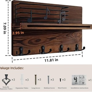 Wooden Entryway Key And Sunglasses <b>Shelf</b> 30X18Cm <b>Wall</b> <b>Mounted</b> Storage Rack With Hooks For Home Organization - Product Image 4