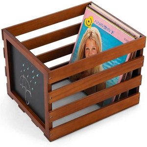 Wood Record <strong>Crate</strong> - <strong>Vinyl</strong> Album Storage Holder Box Wooden Case with Chalkboard Sign Board Record Storage Organizer Box - Product Image 5