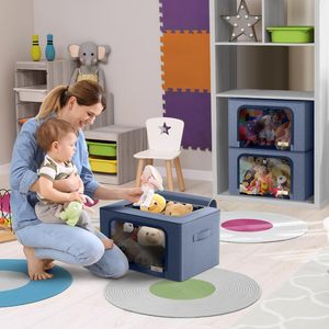 Rectangular Fabric Clothing Storage <b>Bins</b> with Clear Window Foldable & Stackable (4 Pack Blue) - Product Image 6