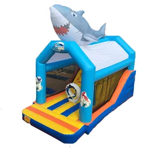 Большой открытый Крытый игровой надувной комбо акула слайд-батут