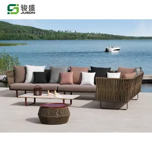 Moderno sofá secional de vime ao ar livre do rattan de alumínio do revestimento do pó do pátio mobiliário de jardim set