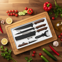 Vente en gros d'usine, ensemble de couteaux de chef modernes en acier inoxydable de 6 pièces, 8 pouces, avec couteaux de cuisine et accessoires, et boîte cadeau