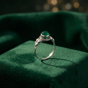 Anillo Bohemio de Plata 925 con Malaquita, Engaste de Bisel con Piedra Natural Redonda, Joyería de Moda Unisex con Piedras Preciosas para Uso Diario - Product Image 3