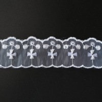 Dentelle en organza de nylon brodée florale de 4 cm, non élastique, à bord festonné, pour robes, lingerie et accessoires de couture