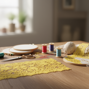 Tessuto in pizzo Ilan 100cm x 150cm Giallo per artigianato e decorazioni - Product Image 3