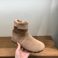 Bottines en daim pliables pour femmes, à bout rond, talon plat, à enfiler