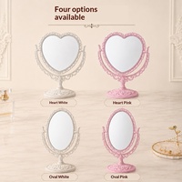 Miroir de maquillage de table en plastique rétro de style européen, double face en forme de cœur, style Instagram, pour usage domestique, vente en gros