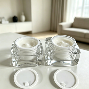 2026 Square Transparent <b>Glass</b> Cosmetic <b>Jar</b> With Black Plastic <b>Lid</b> 30ml 50ml Empty Container For Cream Makeup Storage - Product Image 4