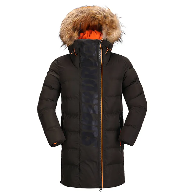 Waterproof Windbreaker Outdoor Insulated Custom Warm Winter Waterproof Windbreaker Warm Long Padded Fur Hooded Coat Jacket Men