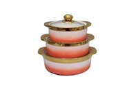 JiuWang 268 Ensemble de 3 casseroles en céramique, soupière blanche à double anse avec couvercle, design zen asiatique, 2 poignées