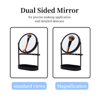 Miroir de courtoisie rond personnalisé avec plateau de présentation pour boucles d'oreilles, socle en métal noir mat, miroir cosmétique en gros