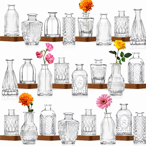 Vintage Embossed Glass Bud <strong>Vase</strong> Set <strong>Mini</strong> Flower <strong>Vases</strong> for Wedding Table Centerpiece Home Decor Bulk Supplier - Product Image 1