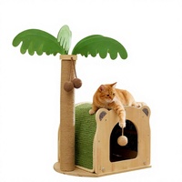 Nouveau Lit pour Chat en Bois en Forme de Cocotier, Combo Griffoir et Plateforme de Saut, Maisonnette Douillette, Griffoir Durable Anti-éclatement