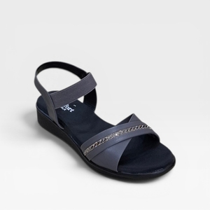 Women Grey Wedge <b>Sandals</b> Elastic Cross Strap Comfortable Slip On Stylish Casual Fashion Lightweight Anti Slip Sole Footwear - Product Image 1