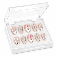 Ongles à presser 3D motif fleur, points noirs, forme amande, faits main, bonne qualité, faux ongles pour doigts