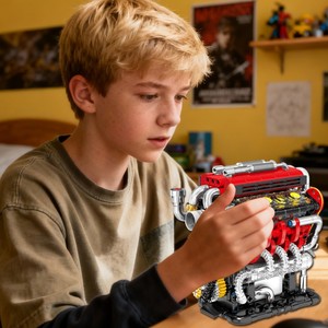 Kit de construction de mini-<span class=keywords><strong>moteur</strong></span> électrique <span class=keywords><strong>Voiture</strong></span> de sport Fe <span class=keywords><strong>Moteur</strong></span> V8 Modèle de montage de <span class=keywords><strong>moteur</strong></span> Kit de jouets mécaniques miniatures Blocs de construction - Product Image 5