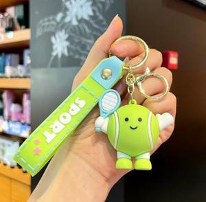 Porte-clés en caoutchouc en forme de balle, pendentif de sac à dos de badminton de dessin animé, accessoires de tennis, souvenir créatif de compétition - Product Image 4