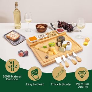 Bamboo <b>Cheese</b> Board <b>Set</b> With <b>Knives</b> 18x12 Inch For Charcuterie Snacks And Party Serving - Product Image 4