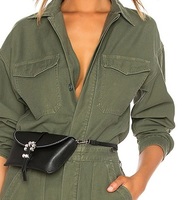 Combinaison à manches longues pour femmes, couleur unie, ceinture, taille, manches longues, une pièce